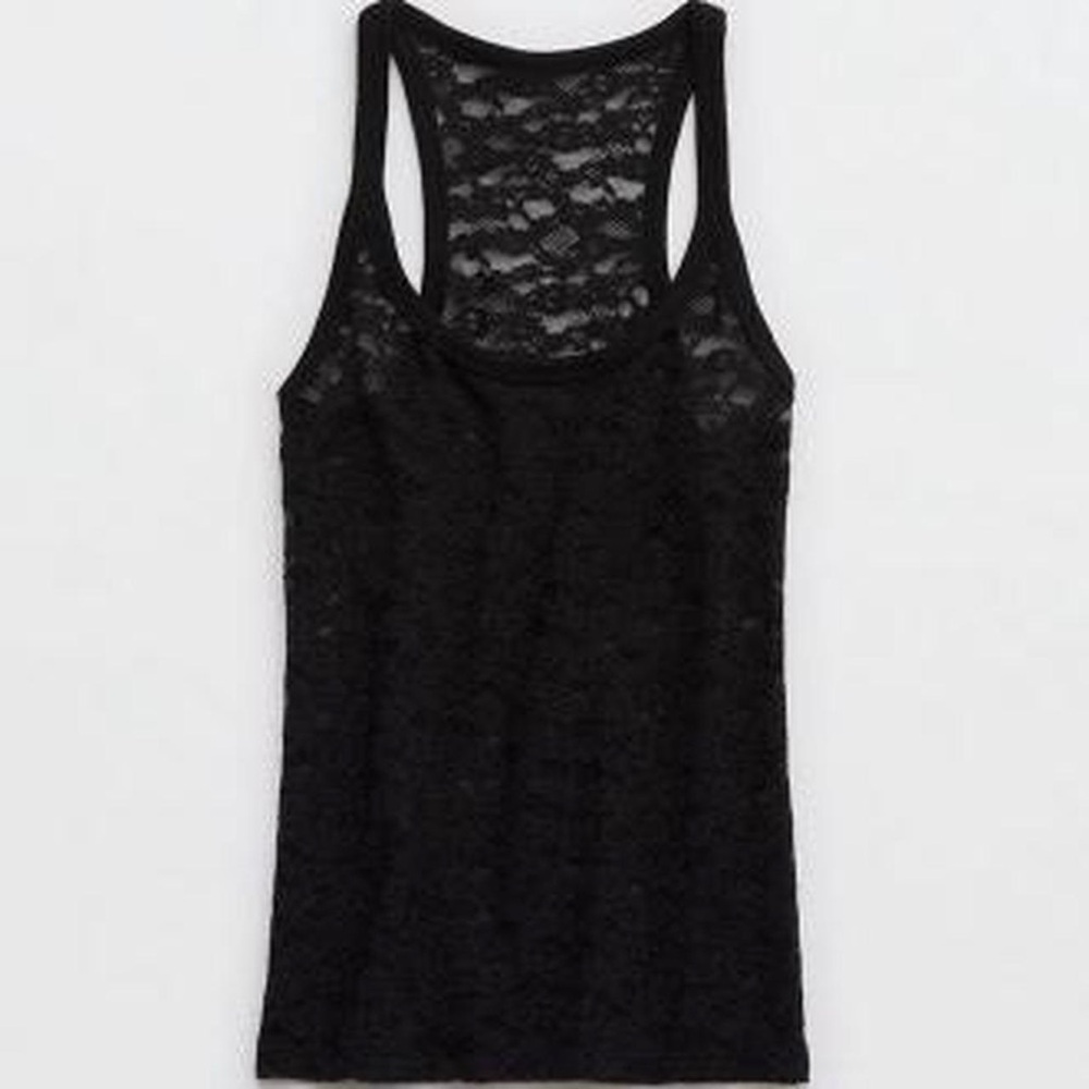 Aerie Easy Does It Vintage Lace Black Tank Top XXS NWT